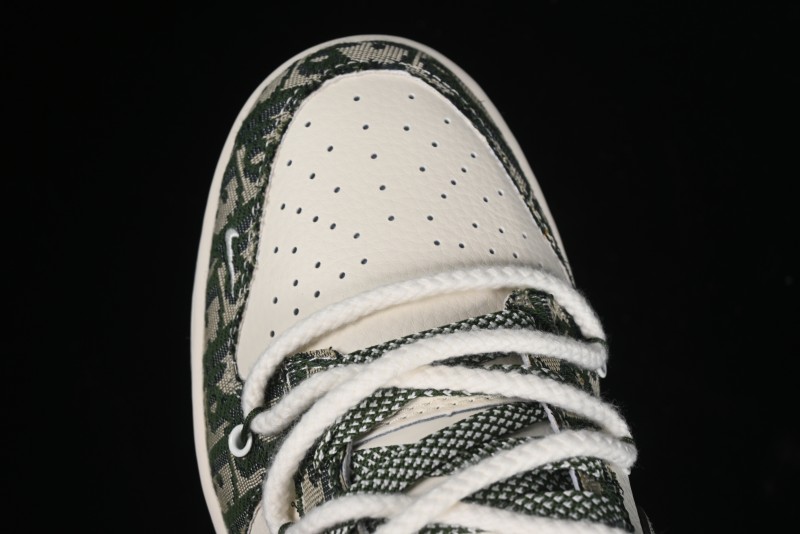 Nike SB Dunk Low Dior Collaboration - Strap Woven Green Check Anniversary High-End Custom Low-Top Casual Skate Shoes - SJ2068-309