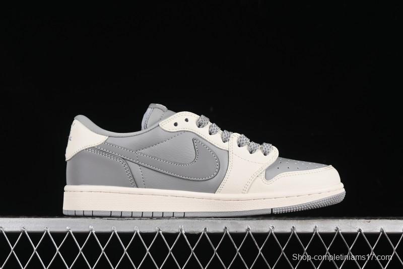 Nike Travis Scott x Fragment Design x Air Jordan 1 Low OG SP AJ1 Bape Collaboration - Moon Shadow Grey Low Top Casual Sneakers BB6511-625