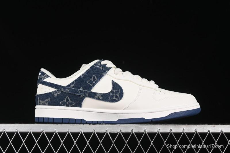 Nike SB Dunk Low LV Collaboration - Dark Blue Denim White Blue Swoosh Anniversary High-End Custom Low-Top Casual Sneakers - DJ2024-008
