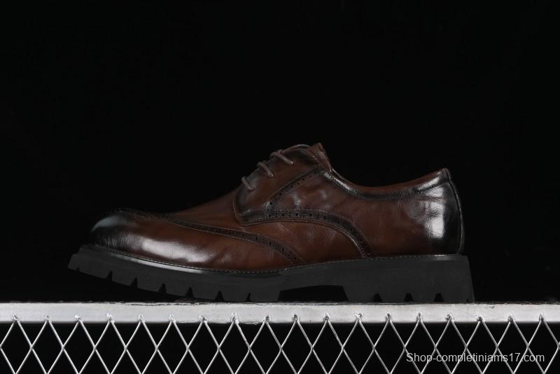 ECCO Block Derby Round Toe Genuine Leather Brogue Dress Shoes - 63667201002