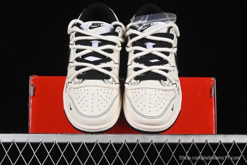 Nike SB Dunk Low Supreme Collaboration - Beige Black Mini Swoosh Anniversary Customized Low-Top Casual Skate Shoes - XX2025-566