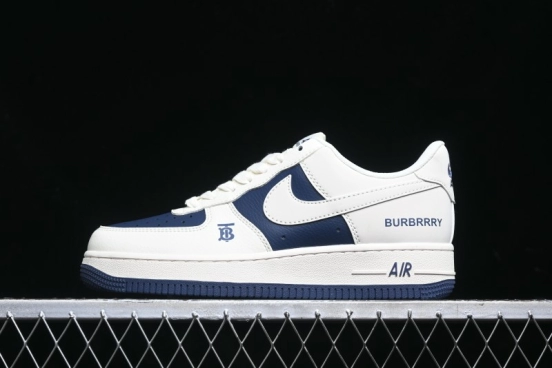 Nike Air Force 1 '07 Low Burberry Collaboration - Off White Navy Blue Patchwork Low Top Casual Sneakers BB8588-222