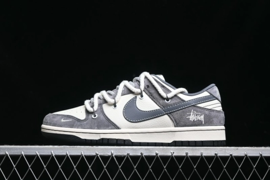 Nike SB Dunk Low Stussy Collaboration - Lace-Up Beige Grey Hook Anniversary High-End Custom Low-Top Casual Skate Shoes - YX5066-206