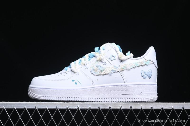Nike Air Force 1 '07 Low Casual Sneakers with Valentines Day Theme and Blue Bow Detail - CH9999-223