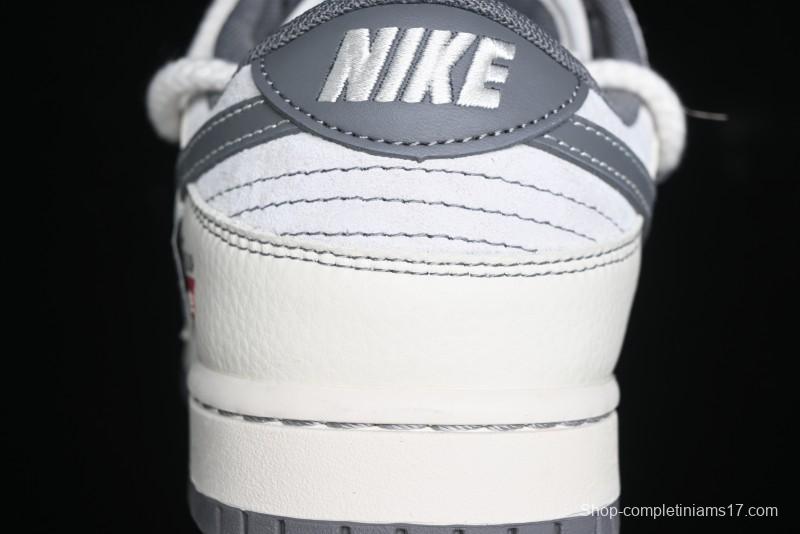 Nike SB Dunk Low Supreme x Stone Island Triple Collaboration - Strap Patch Gray Hook Anniversary High-End Custom Low-Top Casual Skate Shoes - YX5066-203