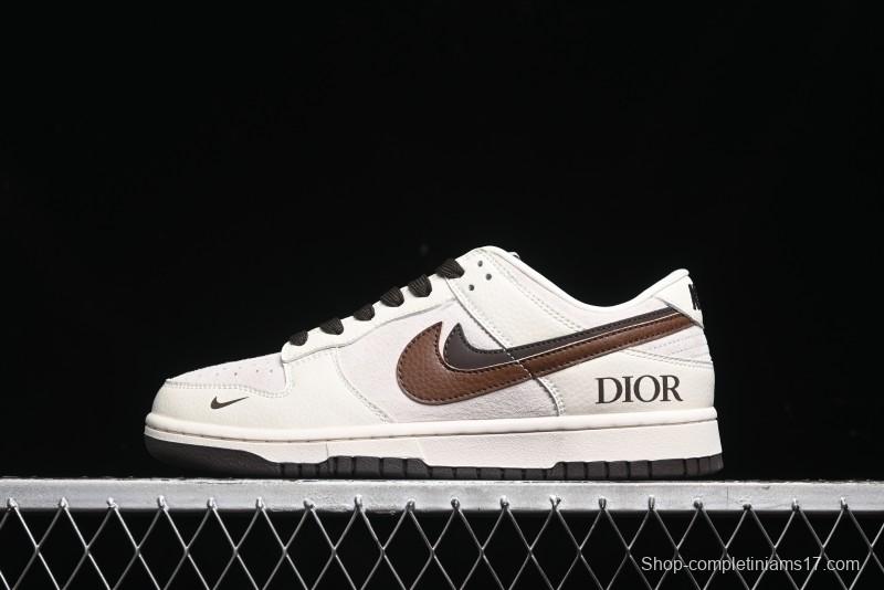 Nike SB Dunk Low Dior Collection - Beige Brown Swoosh Anniversary Custom Low-Top Casual Skate Shoes - XD6188-046