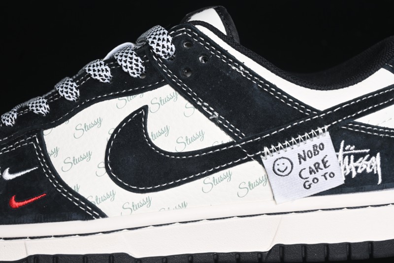 Nike SB Dunk Low Stussy Triple Collaboration - Patchwork Black Swoosh Anniversary Custom Low-Top Casual Skate Shoes - YX5066-222
