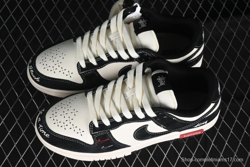 Nike SB Dunk Low Stussy Collaboration - Embroidered Black Swoosh Anniversary Custom Low-Top Casual Sneakers - MM1089-034