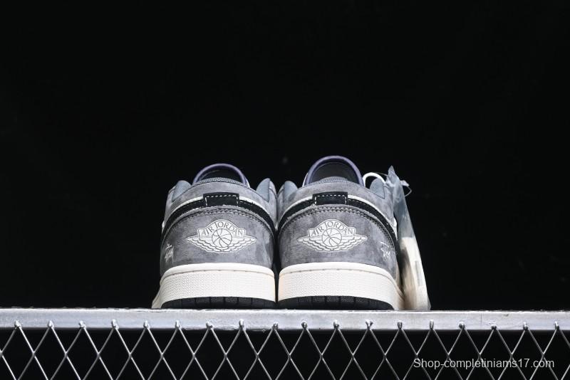 Nike Air Jordan 1 Low Stussy Collaboration Pig Grey Black Swoosh Custom Retro Basketball Shoes - SJ9950-029