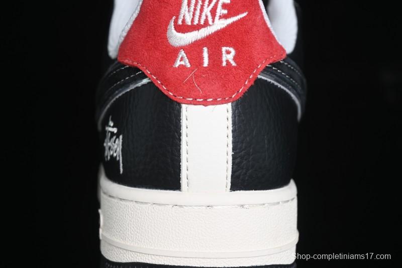 Nike Air Force 1 '07 Low Stussy Collaboration - Beige Black Pattern Red Outsole Low Top Casual Sneakers - XZ6188-339