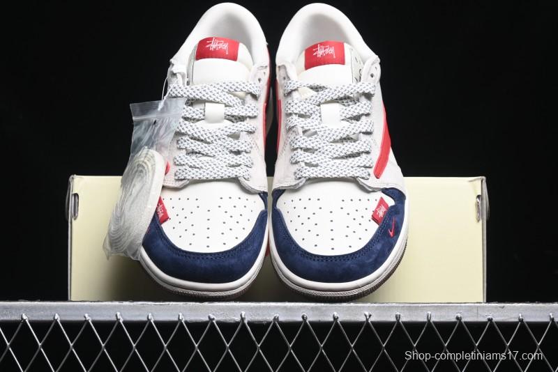 Nike Travis Scott x Fragment Design x Air Jordan 1 Low OG SP AJ1 Retro Sneakers with Reverse Swoosh - SJ2068-135