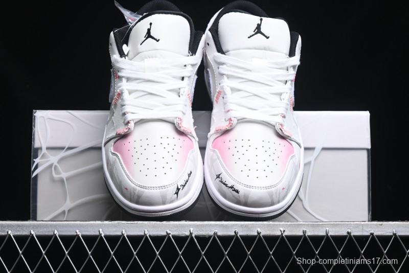 Nike Air Jordan 1 Low Retro Basketball Shoes - Panda Mischief Qixi Theme with Special Graffiti Design - 553558-132