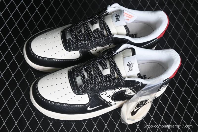 Nike Air Force 1 '07 Low Stussy Collaboration - Beige Black Pattern Red Outsole Low Top Casual Sneakers - XZ6188-339