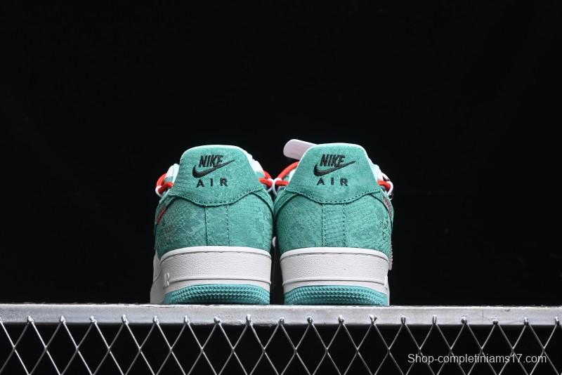 Nike Air Force 1 '07 Low Gucci Stone Island Collaboration - Grey Green Pigskin Lace-Up Casual Sneakers - DF0188-010