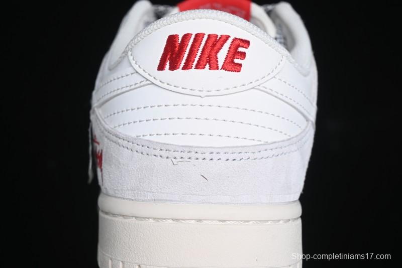 Nike SB Dunk Low Stussy Collaboration - Patchwork Grey White Swoosh Anniversary Custom Low-Top Casual Sneakers - YX5066-218