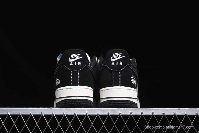 Nike Air Force 1 '07 Low Stussy Collaboration - Black White Mini Swoosh Low-Top Casual Sneakers - SJ6698-010
