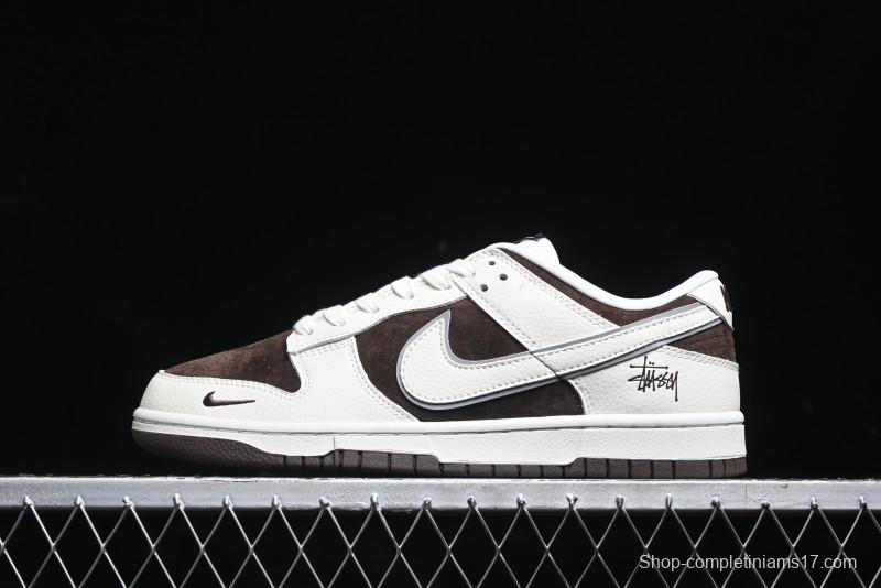 Nike SB Dunk Low Stussy Collaboration - Dark Brown White Swoosh Anniversary Custom Low-Top Casual Sneakers - KK1333-012