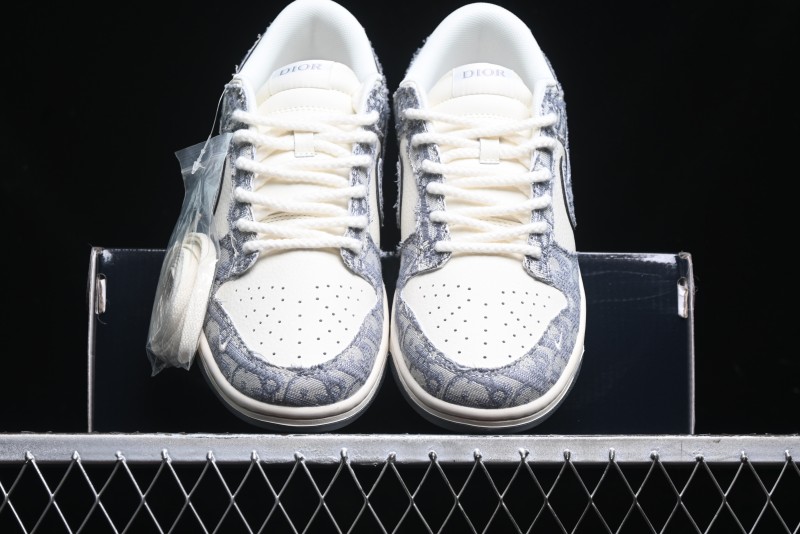 Nike SB Dunk Low Dior Collaboration - Woven Grey Check Anniversary High-End Custom Low-Top Casual Skate Shoes - YX5066-247