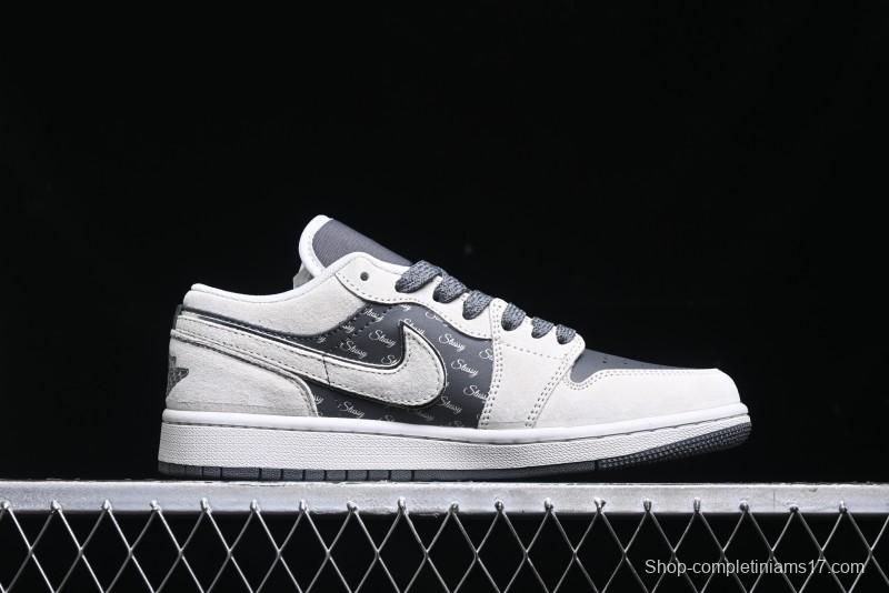 Nike Air Jordan 1 Low Stussy Collaboration - Grey Pigskin Black Base Retro Basketball Shoes - XX3318-968