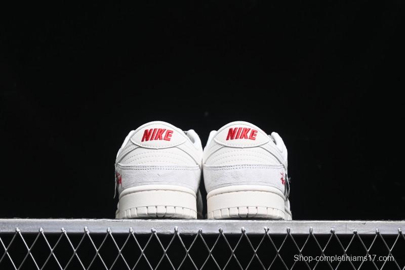 Nike SB Dunk Low Stussy Collaboration - Patchwork Grey White Swoosh Anniversary Custom Low-Top Casual Sneakers - YX5066-218