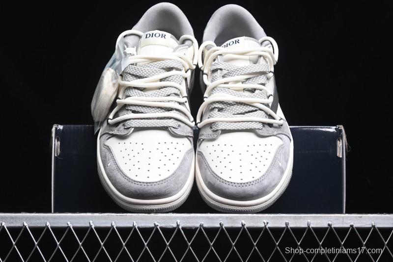 Nike Travis Scott x Fragment Design x Air Jordan 1 Low OG SP AJ1 Dior Collaboration - Splatter Lace-Up Low-Top Casual Sneakers DM9288-002