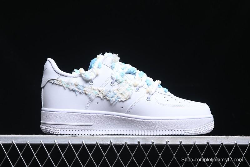 Nike Air Force 1 '07 Low Casual Sneakers with Valentines Day Theme and Blue Bow Detail - CH9999-223