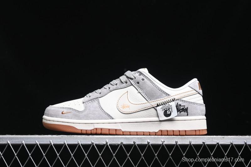 Nike SB Dunk Low Stussy Collaboration - Patchwork Black White Swoosh Anniversary Custom Low-Top Skate Shoes - DM6868-003