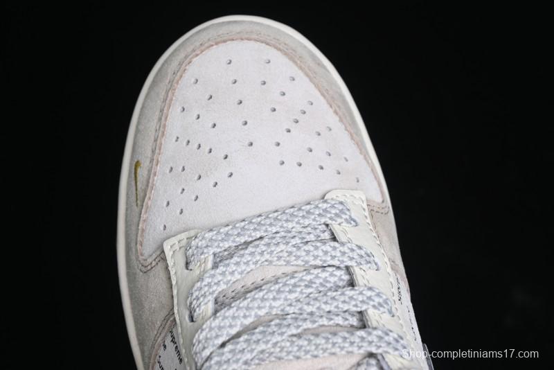 Nike SB Dunk Low Stussy Collaboration - Beige Grey Gold Embroidery Anniversary High-End Custom Low-Top Casual Skate Shoes - XS1086-001