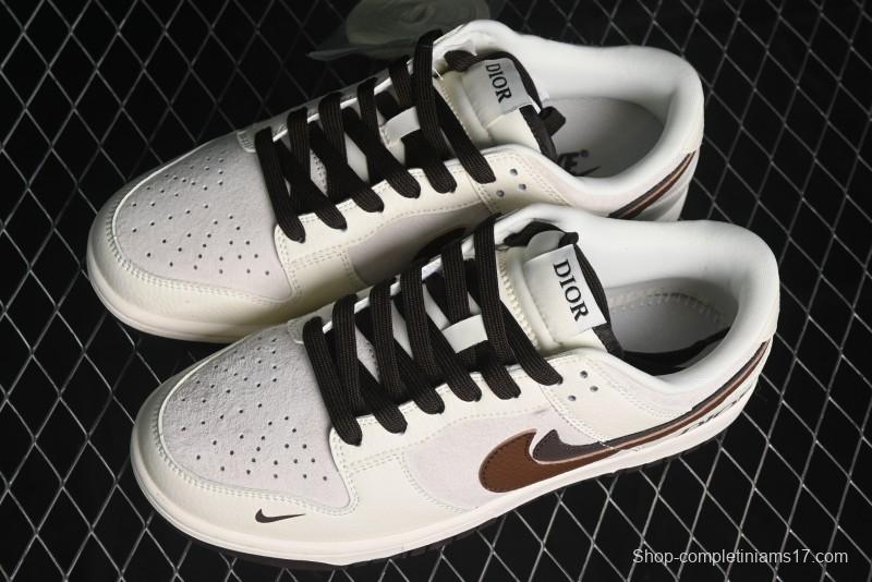 Nike SB Dunk Low Dior Collection - Beige Brown Swoosh Anniversary Custom Low-Top Casual Skate Shoes - XD6188-046