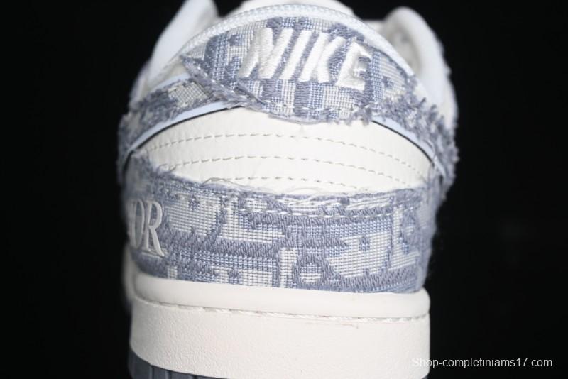 Nike SB Dunk Low Dior Collaboration - Woven Grey Check Anniversary High-End Custom Low-Top Casual Skate Shoes - YX5066-247