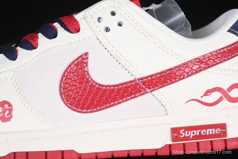 Nike SB Dunk Low Supreme Collaboration Year of the Snake Limited Edition Red Snake Print Anniversary Custom Low-Top Casual Sneakers - XS1086-015
