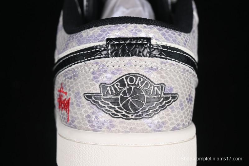 Nike Air Jordan 1 Low AJ1 Stussy Snake Year Limited Edition Purple Snake Grain High-End Custom Retro Basketball Shoes - FC1688-201