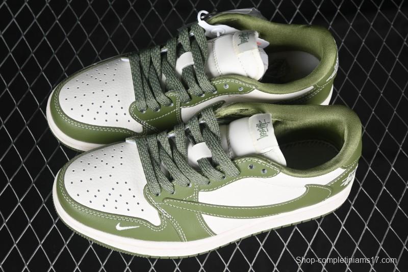 Nike Travis Scott x Fragment Design x Air Jordan 1 Low OG SP AJ1 Stussy Collaboration Bamboo Green Low-Top Casual Sneakers - BB1199-201