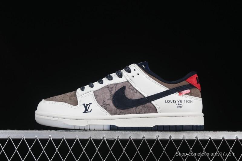 Nike SB Dunk Low LV Collaboration Anniversary High-End Custom Sneakers in Beige Brown Navy - CH8311-273