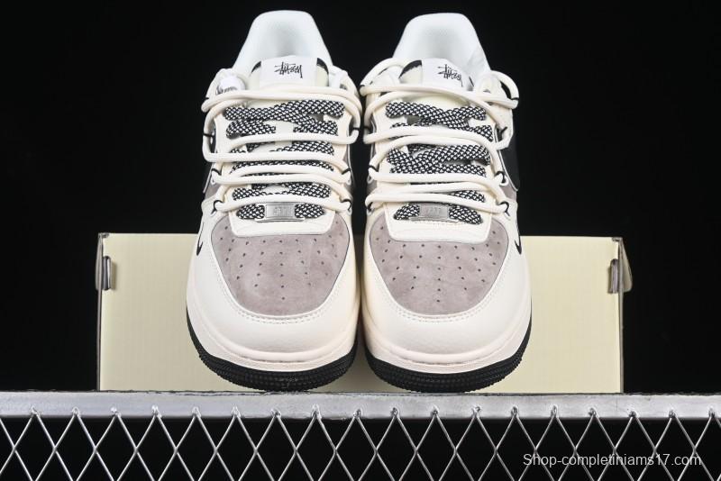 Nike Air Force 1 '07 Low Stussy Collaboration Beige Black Drawstring Casual Sneakers - SJ1198-109
