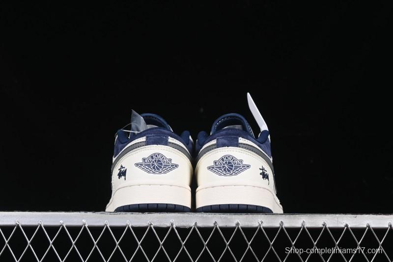 Nike Air Jordan 1 Low Stussy Collaboration - Grey Swoosh Retro Basketball Shoes - XS6086-001