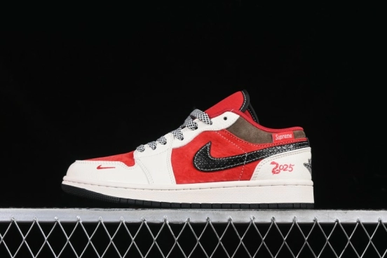 Nike Air Jordan 1 Low Supreme Collaboration Year of the Snake Limited Edition Retro Basketball Shoes - FC1688-203