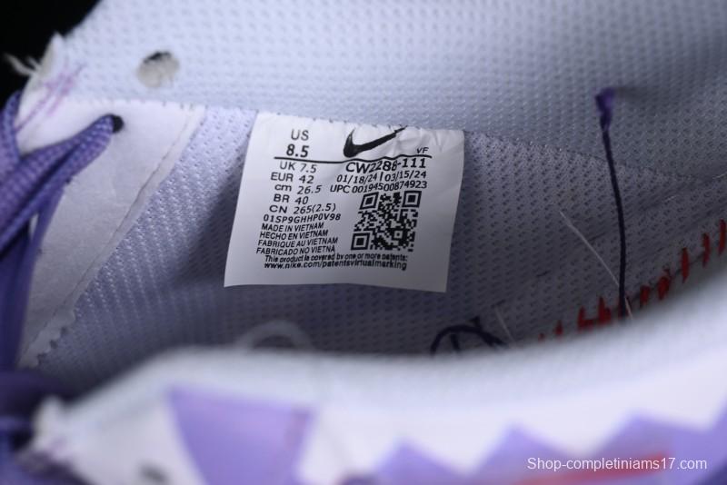 Nike Air Force 1 Low Witch Collaboration Custom Leather Sneakers with Gradient White-Purple and Skull Design - CW2288-111