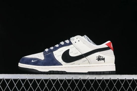 Nike SB Dunk Low Stussy Collaboration Black Blue Suede Anniversary Custom Low-Top Casual Skate Shoes - XS1086-013