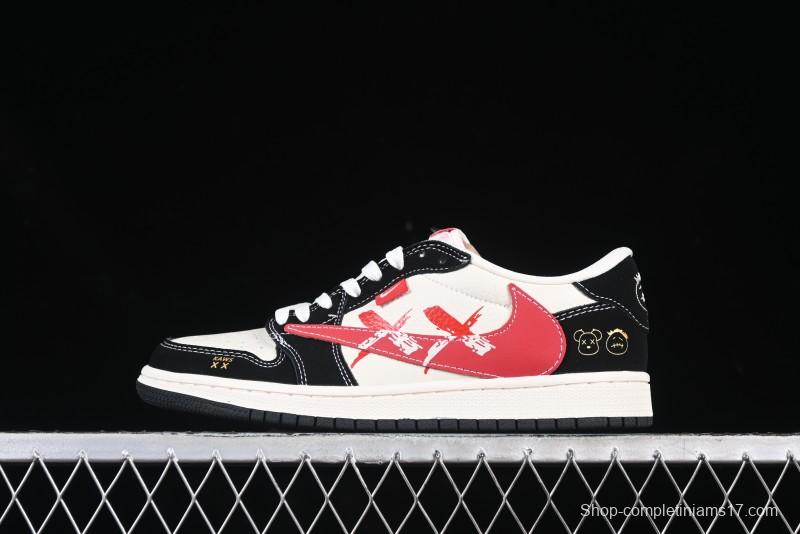 Nike Air Jordan 1 Low OG SP AJ1 Collaboration with Travis Scott and Fragment Design Graffiti Red Hook Low-top Casual Sneakers - XS2024-024
