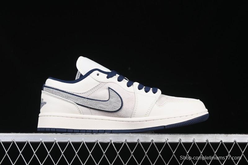 Nike Air Jordan 1 Low Supreme Collaboration - Shadow Swoosh Custom Retro Basketball Shoes - XX3318-368