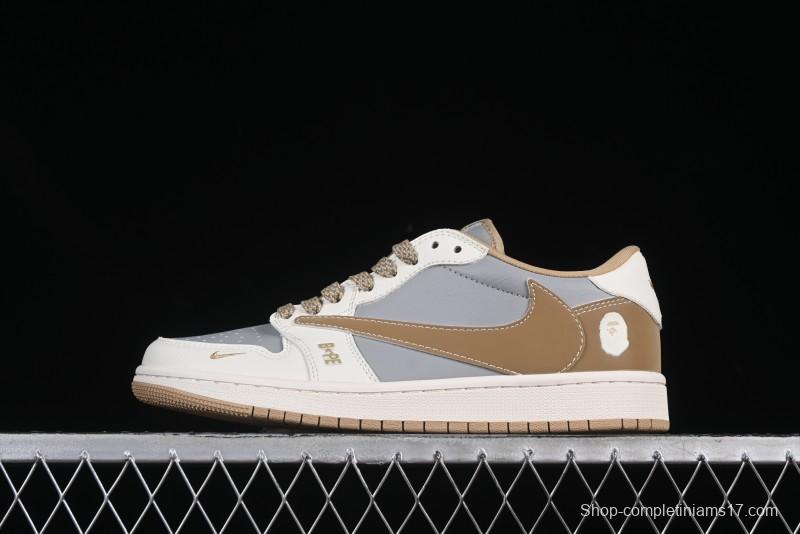 Nike Travis Scott x Fragment Design x Air Jordan 1 Low OG SP AJ1 Bape Collaboration Low-Top Casual Sneakers - BB6511-623