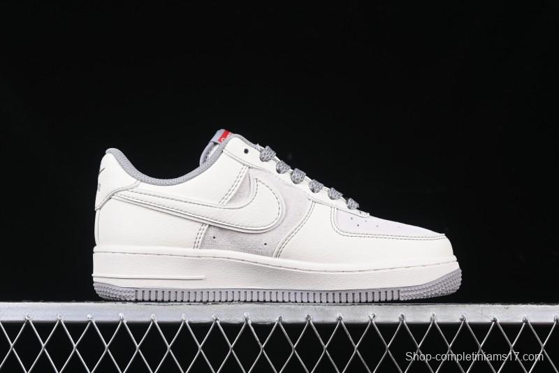 Nike Air Force 1 '07 Low Supreme Collaboration Beige Grey with Red Swoosh Casual Sneakers - BB7518-011