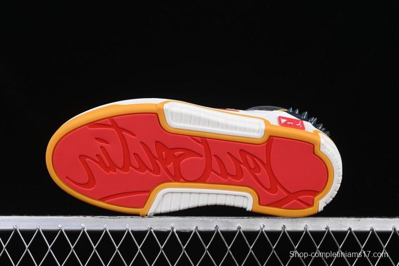 Christian Louboutin Funnyto Flat Comfortable Fashion Low-Top Sneakers in White Yellow Red - X.D4