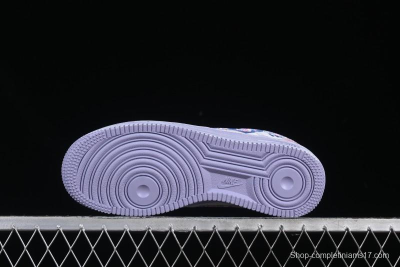 Nike Air Force 1 '07 Low Double Hearts Casual Sneakers with Hand-Drawn Anime Doodle and Pink Blue Hearts - CZ0377-002