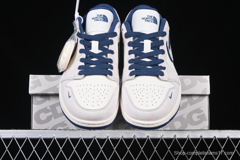 Nike Air Jordan 1 Low AJ1 The North Face Collaboration - Grey Pigskin Blue Sole Retro Basketball Shoes DM9188-011