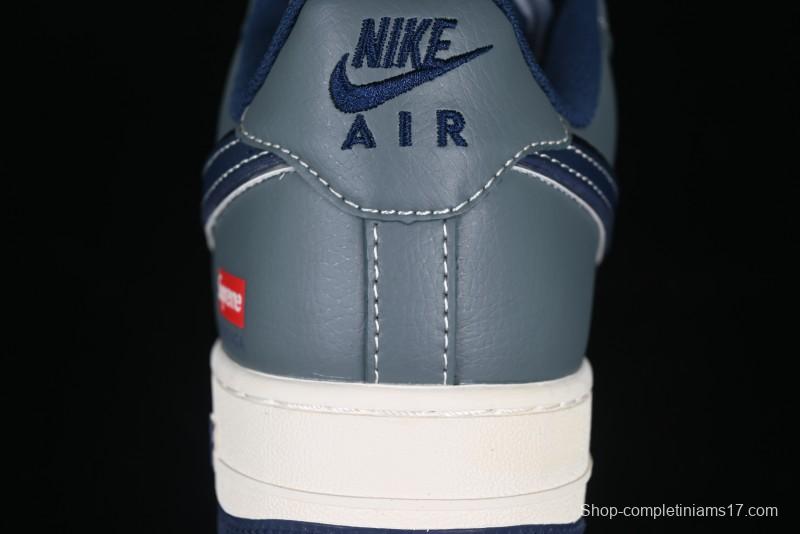 Nike Air Force 1 '07 Low Supreme Casual Sneakers in Grey Blue with Red Swoosh - XZ6188-382