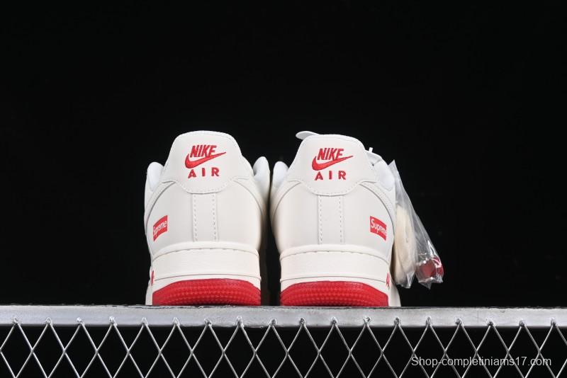 Nike Air Force 1 '07 Low Supreme Collaboration Beige Red Color Block Low-Top Casual Sneakers - BB7577-216