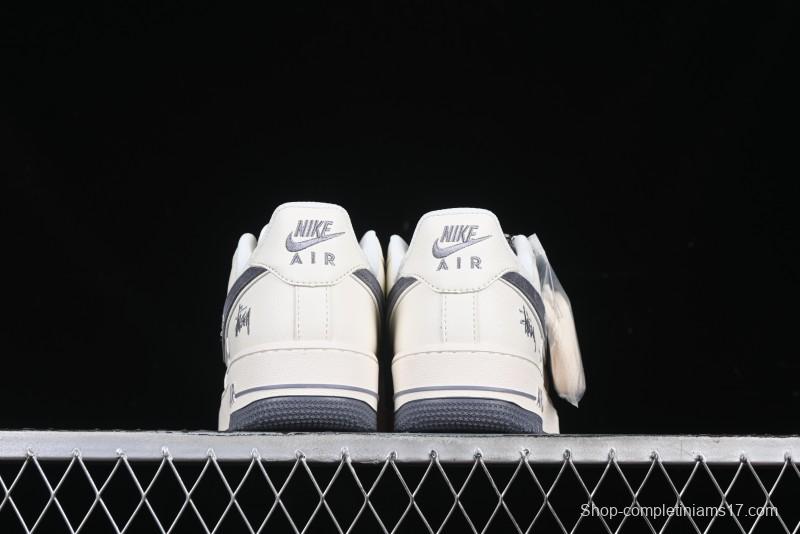 Nike Air Force 1 '07 Low Stussy Collaboration Beige Grey Embroidered Swoosh Low-Top Casual Sneakers - DM6688-003