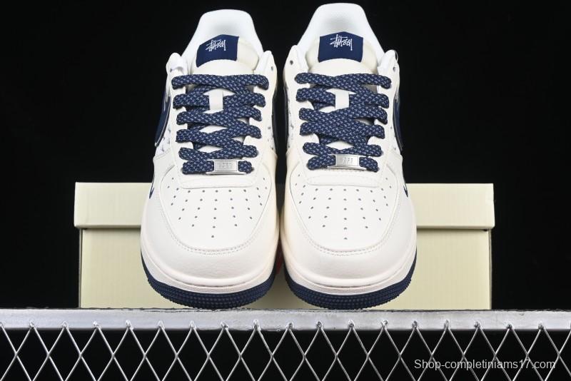 Nike Air Force 1 '07 Low Stussy Collaboration - Navy Blue & Off-White Low-Top Casual Sneakers - XZ3328-568